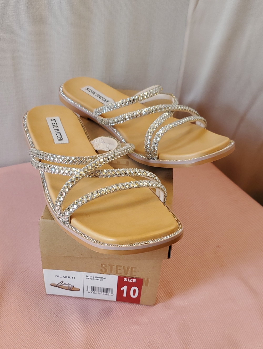 Steve Madden Silver Multi Rhinestone Strappy Slide Sandals